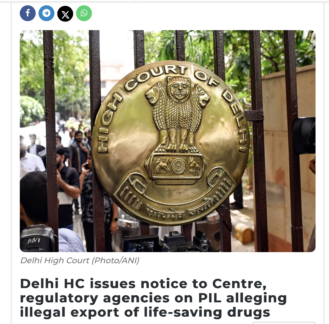 Delhi HC issues notice to Centre, regulatory agencies on PIL alleging illegal export of life-saving drugs