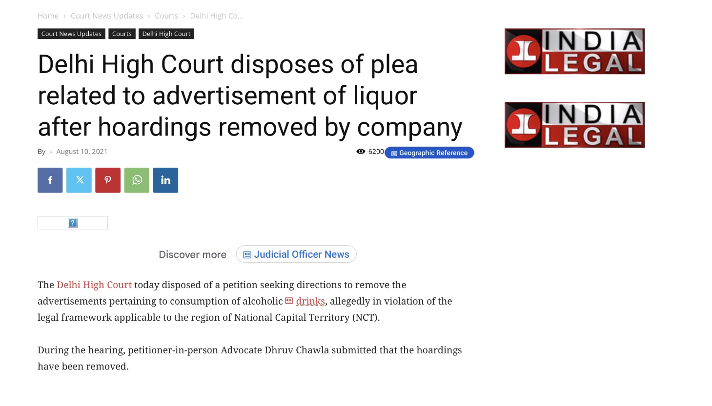 Delhi HC disposes of plea on liquor hoardings after company removes them