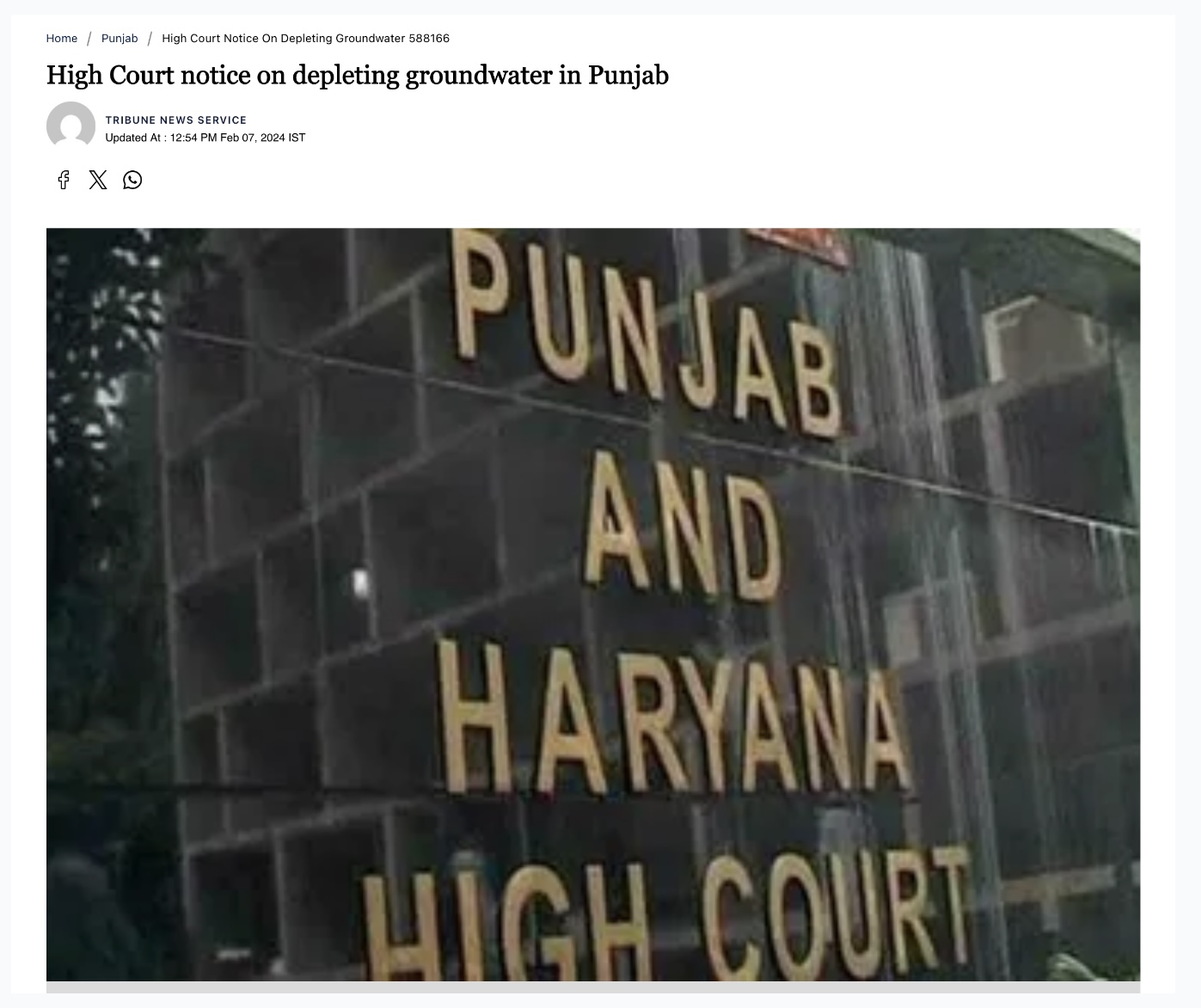 High Court notice on depleting groundwater